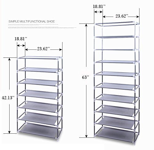 MallMall 10 Tiers Shoe Rack with Dustproof Cover Closet ,30-Pair Shoes Rack Storage Cabinet Organizer (Coffee)