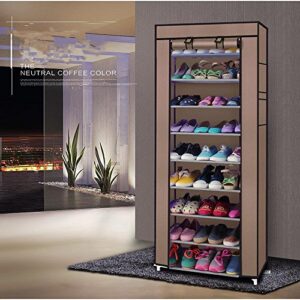 MallMall 10 Tiers Shoe Rack with Dustproof Cover Closet ,30-Pair Shoes Rack Storage Cabinet Organizer (Coffee)