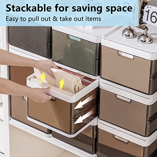 CINPIUK Stackable Storage Bins with Lids, Clear Drawer Organizers for Clothing, Collapsible Storage Bins Closet Drawers for Clothes, Toys, w/Removable Grids, 2Pcs