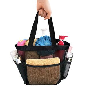 8 pocket mesh shower caddy basket portable, toiletry caddy organizer for bathroom college dorm room, gym, showers, swimming, travel essentials and for bathroom accessories (black)