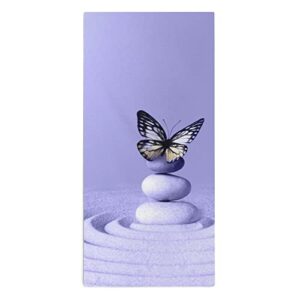 tsytma butterfly on zen stones hand towels purple quick dry bathroom washcloth 30 x 15 inches for beach guest hotel spa gym sports yoga home