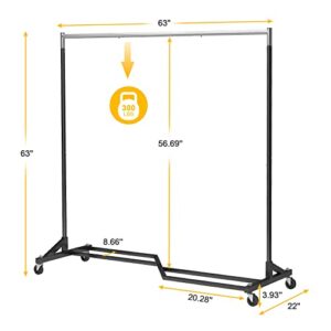 Mr IRONSTONE Long Clothes Rack, Heavy Duty Clothing Rack with X Base, Garment Rack on Wheels with Brakes, Commercial Clothes Racks for Hanging Clothes, Rolling Clothes Rack with Storage Shelf