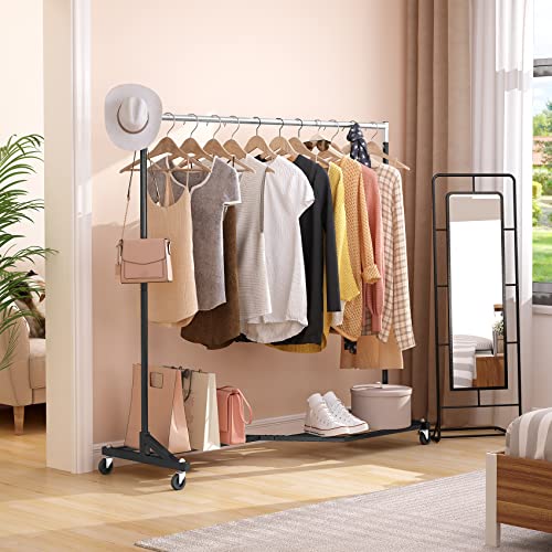 Mr IRONSTONE Long Clothes Rack, Heavy Duty Clothing Rack with X Base, Garment Rack on Wheels with Brakes, Commercial Clothes Racks for Hanging Clothes, Rolling Clothes Rack with Storage Shelf