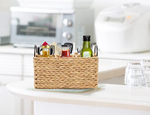 Americanflat Water Hyacinth Basket with Handles - Multipurpose Storage Organizer Caddy - 1 Large and 3 Small Compartments (Natural Color)