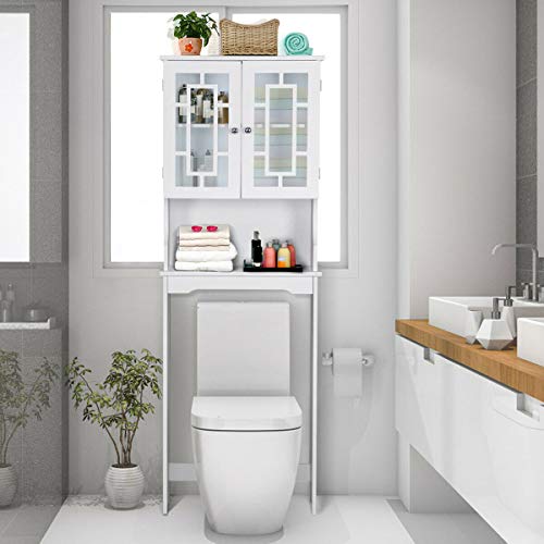 Giantex Over-The-Toilet Storage Spacesaver, Bathroom Organizer with Cabinet and Shelf, Above Toilet Standing Rack (White)