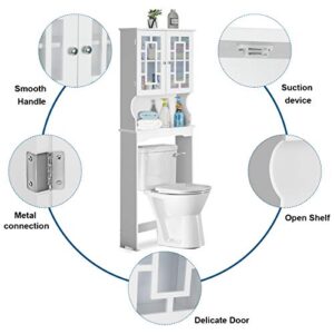 Giantex Over-The-Toilet Storage Spacesaver, Bathroom Organizer with Cabinet and Shelf, Above Toilet Standing Rack (White)