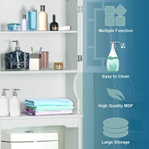 Giantex Over-The-Toilet Storage Spacesaver, Bathroom Organizer with Cabinet and Shelf, Above Toilet Standing Rack (White)