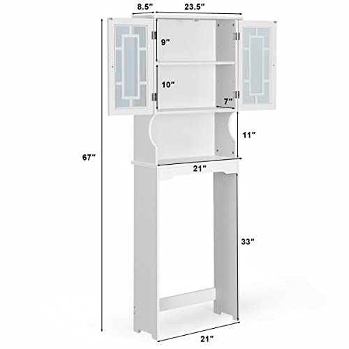 Giantex Over-The-Toilet Storage Spacesaver, Bathroom Organizer with Cabinet and Shelf, Above Toilet Standing Rack (White)