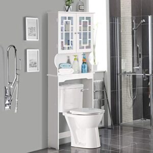 Giantex Over-The-Toilet Storage Spacesaver, Bathroom Organizer with Cabinet and Shelf, Above Toilet Standing Rack (White)