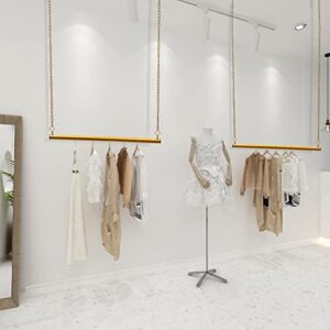 2 pcs 24"boutique retail hanging clothing racks adjustable height, metal garment rack heavy duty wedding dress display gold clothes rack ceiling hanger storage shelves commercial creative iron chain