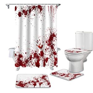 shower curtain set with bathroom rugs halloween theme horrible bloody fingerprint bloodstain bathroom rugs set 4 piece,non-slip rugs,toilet lid cover and bath mat,waterproof shower curtain for tub
