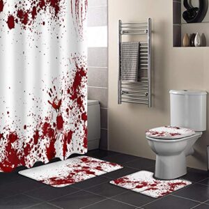 Shower Curtain Set with Bathroom Rugs Halloween Theme Horrible Bloody Fingerprint Bloodstain Bathroom Rugs Set 4 Piece,Non-Slip Rugs,Toilet Lid Cover and Bath Mat,Waterproof Shower Curtain for Tub