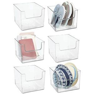 mdesign modern plastic open front dip storage organizer bin basket for closet organization - shelf, cubby, cabinet, and cupboard organizing decor - ligne collection - 6 pack - clear