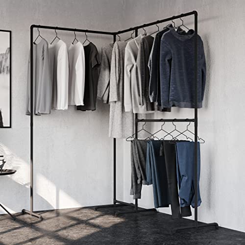 pamo Industrial Design garment rack - LAS Edge - freestanding Coat Rack for Walk-In Wardrobe Wall I Clothes Rack Made of Black Sturdy Pipes freestanding from Water Pipes