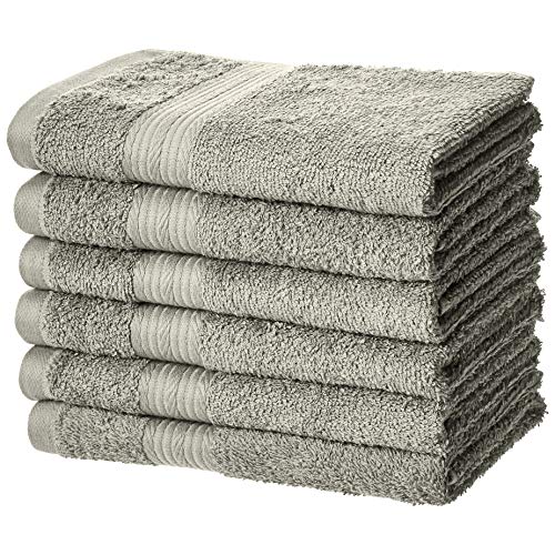 Amazon Basics Fade-Resistant Cotton Hand Towel - 6-Pack, Gray