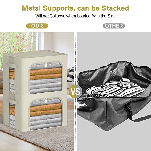 2 Pack Clothes Storage Bins, Stackable Oxford Frame Storage Box, Clothing Organizer Containers, Foldable Storage Bag for Closet, Living Room with Clear Window.(Light Grey,19.7*15.7*13inch,66L)