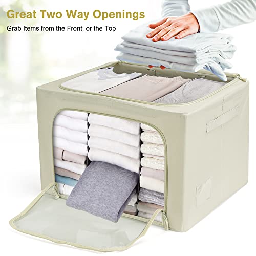 2 Pack Clothes Storage Bins, Stackable Oxford Frame Storage Box, Clothing Organizer Containers, Foldable Storage Bag for Closet, Living Room with Clear Window.(Light Grey,19.7*15.7*13inch,66L)