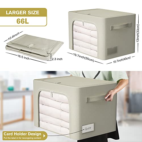 2 Pack Clothes Storage Bins, Stackable Oxford Frame Storage Box, Clothing Organizer Containers, Foldable Storage Bag for Closet, Living Room with Clear Window.(Light Grey,19.7*15.7*13inch,66L)