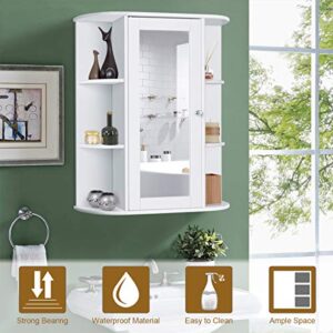 Tangkula Bathroom Medicine Cabinet, Wall Mounted Bathroom Cabinet with Mirror Door and Shelves, Wooden Hanging Wall Mirror Cabinet for Bathroom Laundry Living Room (White)