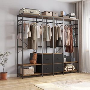 Independent Wardrobe Manager - Heavy Duty Garment Rack with 4 Drawers and 6 Hooks - Freestanding Closet Shelves Organizer - Wardrobe Clothes Organizer with Hanging Rod - Industrial Clothing Rack