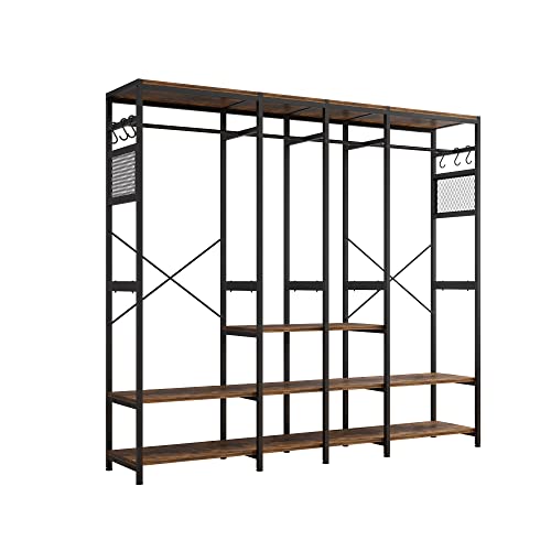 Independent Wardrobe Manager - Heavy Duty Garment Rack with 4 Drawers and 6 Hooks - Freestanding Closet Shelves Organizer - Wardrobe Clothes Organizer with Hanging Rod - Industrial Clothing Rack