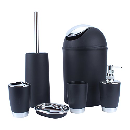 Zerone Bath Ensemble Set, 6Pcs Bathroom Accessory Set Soap Dish Dispenser Tumbler Toothbrush Household Black