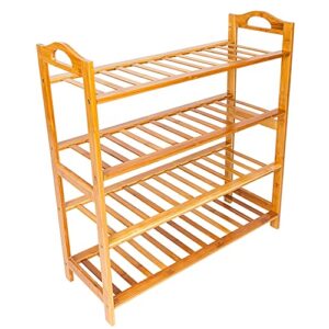 colilove 4 tiers bamboo shoe rack organizer wooden stackable shoe rack free standing shoe shelf for entryway and closet hallway, wood color
