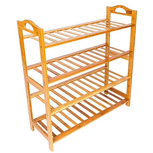 Colilove 4 Tiers Bamboo Shoe Rack Organizer Wooden Stackable Shoe Rack Free Standing Shoe Shelf for Entryway and Closet Hallway, Wood Color