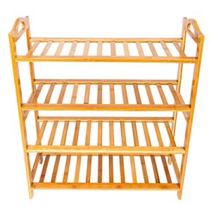 Colilove 4 Tiers Bamboo Shoe Rack Organizer Wooden Stackable Shoe Rack Free Standing Shoe Shelf for Entryway and Closet Hallway, Wood Color