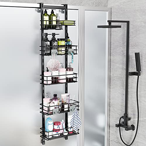 Orimade Over the Door Shower Caddy Adjustable Hanging Organizer Shelf Rack Rustproof with Hook,Shampoo Holder Bathroom Shelf with Soap Holder Basket with Suction Cup Extra Large, 5 Tier (US Patent)