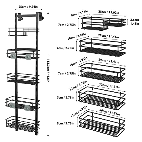 Orimade Over the Door Shower Caddy Adjustable Hanging Organizer Shelf Rack Rustproof with Hook,Shampoo Holder Bathroom Shelf with Soap Holder Basket with Suction Cup Extra Large, 5 Tier (US Patent)