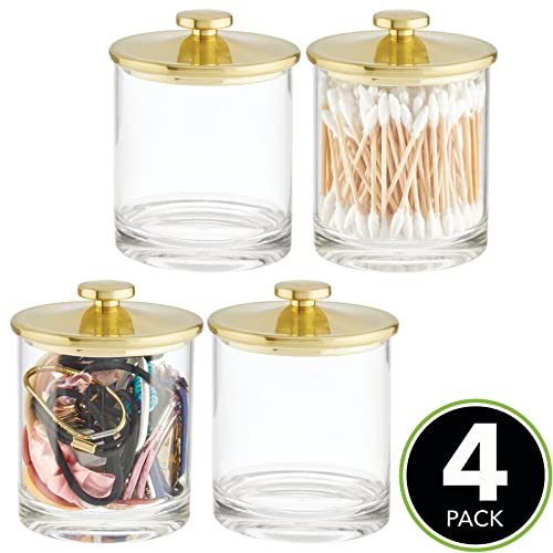 mDesign Small Modern Apothecary Storage Organizer Canister Jars - Acrylic Containers for Bathroom, Organization Holder for Vanity, Counter, Makeup Table, Lumiere Collection, 4 Pack, Clear/Chrome