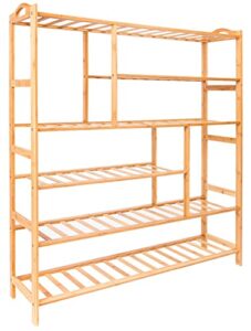 6-tier shoe rack organizer, free standing bamboo shoe rack with boot organizer, multifunctional shoe storage shelf for entryway, shoe storage organizer unit for hallway, living room, display stand