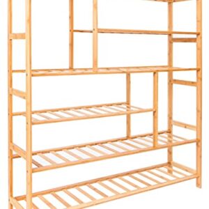 6-Tier Shoe Rack Organizer, Free Standing Bamboo Shoe Rack with Boot Organizer, Multifunctional Shoe Storage Shelf for Entryway, Shoe Storage Organizer Unit for Hallway, Living Room, Display Stand