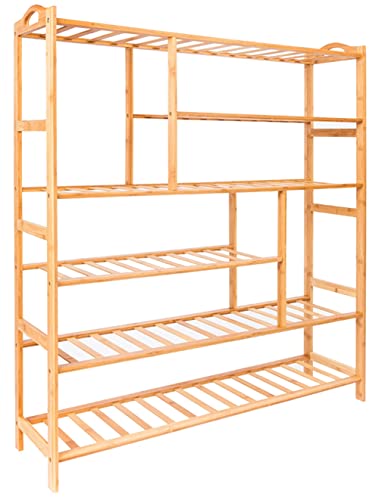 6-Tier Shoe Rack Organizer, Free Standing Bamboo Shoe Rack with Boot Organizer, Multifunctional Shoe Storage Shelf for Entryway, Shoe Storage Organizer Unit for Hallway, Living Room, Display Stand