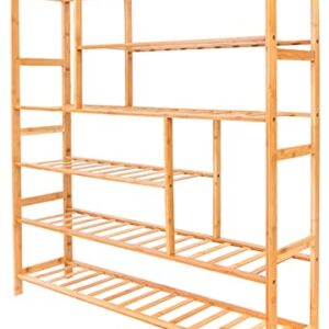 6-Tier Shoe Rack Organizer, Free Standing Bamboo Shoe Rack with Boot Organizer, Multifunctional Shoe Storage Shelf for Entryway, Shoe Storage Organizer Unit for Hallway, Living Room, Display Stand