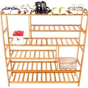 6-Tier Shoe Rack Organizer, Free Standing Bamboo Shoe Rack with Boot Organizer, Multifunctional Shoe Storage Shelf for Entryway, Shoe Storage Organizer Unit for Hallway, Living Room, Display Stand