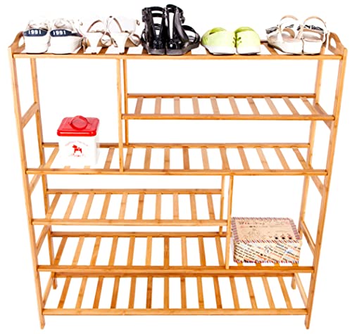 6-Tier Shoe Rack Organizer, Free Standing Bamboo Shoe Rack with Boot Organizer, Multifunctional Shoe Storage Shelf for Entryway, Shoe Storage Organizer Unit for Hallway, Living Room, Display Stand