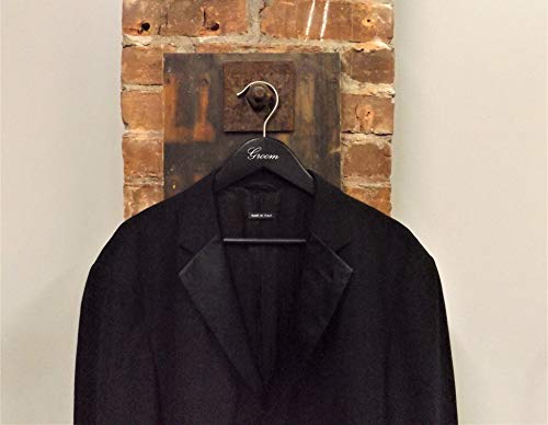 NAHANCO G20217WB Bridal Hanger, Black Wood Suit Hanger with Silver Imprint (Groom), 17” (1 Piece)
