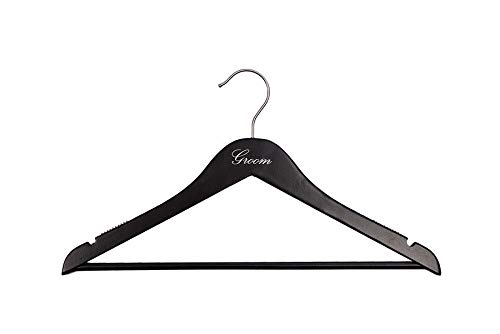 NAHANCO G20217WB Bridal Hanger, Black Wood Suit Hanger with Silver Imprint (Groom), 17” (1 Piece)