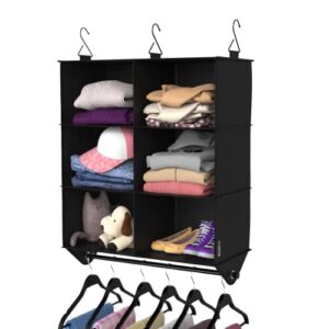 ClosetMaid 6-Shelf Fabric Hanging Closet Organizer with Garment Rod for Shirts, Sweaters, Pants, Hats, Shoes, Purses with Charcoal Black Finish