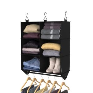 ClosetMaid 6-Shelf Fabric Hanging Closet Organizer with Garment Rod for Shirts, Sweaters, Pants, Hats, Shoes, Purses with Charcoal Black Finish