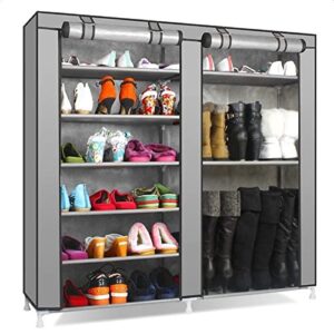 double rows 9 lattices standing shoe racks,27-pairs portable boot rack,shoe storage organizer cabinet with nonwoven fabric dustproof cover,space saving portable closet shoe cabinet (color : gray)