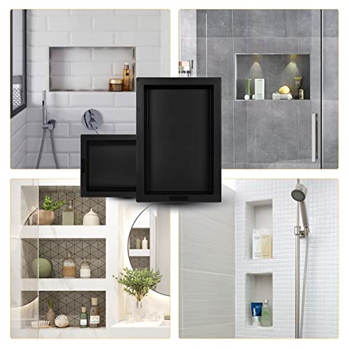 CKB Shower Niche Insert Storage Shelf, 12” x16”, Single Niche Black.