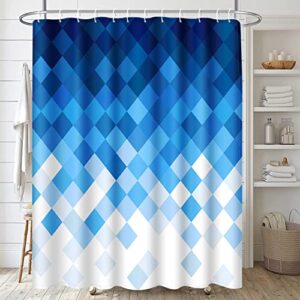 Geometric Blue Grid Triangle Abstract Bathroom Sets with Shower Curtain and Rugs and Accessories, Contemporary Blue Shower Curtain Sets, Blue Shower Curtains for Bathroom,Blue Bathroom Decor 4 Pcs