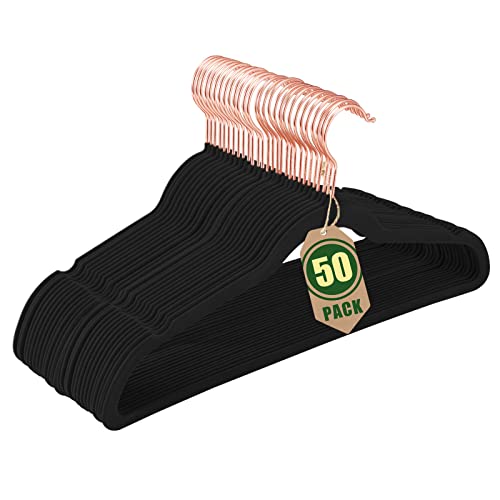 HOUSE DAY Black Velvet Skirt Hangers 24 Pack and Balck Velvet Hangers 50 Pack, Non Slip Hangers Set