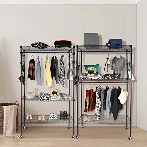 ALUPOM Heavy Duty Rolling Garment Rack, 3-Tier Metal Clothing Rack Closet Organizer with Loackable Wheels,2 Rods and 2 Pair Side hooks,Loading 400 lbs