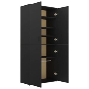 GOLINPEILO Modern Shoe Storage Cabinet with 2 Doors, 6 Shelves and a Hanging Rod, 31.5"x15.4"x70.1" Wood Shoe Storage Cabinet Black for Entryway, Porch