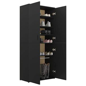 GOLINPEILO Modern Shoe Storage Cabinet with 2 Doors, 6 Shelves and a Hanging Rod, 31.5"x15.4"x70.1" Wood Shoe Storage Cabinet Black for Entryway, Porch