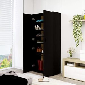 GOLINPEILO Modern Shoe Storage Cabinet with 2 Doors, 6 Shelves and a Hanging Rod, 31.5"x15.4"x70.1" Wood Shoe Storage Cabinet Black for Entryway, Porch